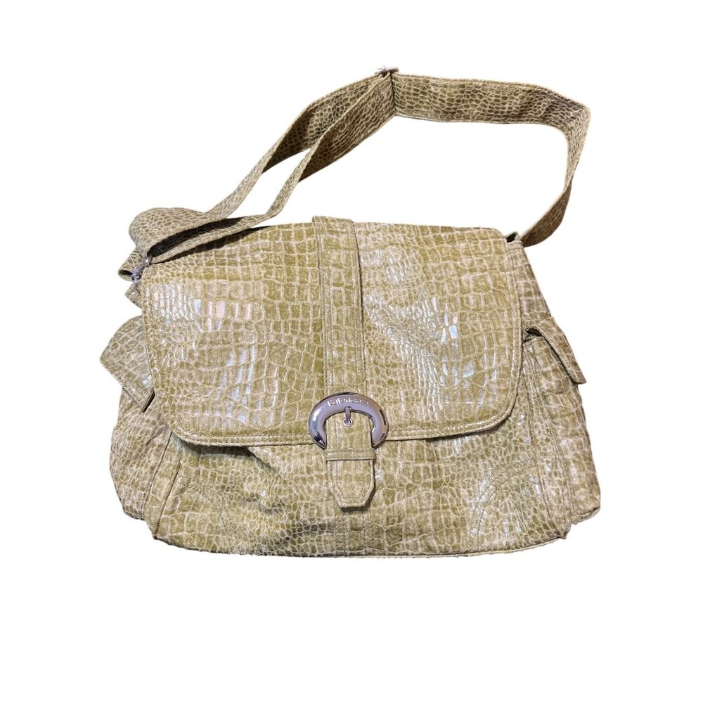 Kalencom Green Crocodile Pattern Diaper Bag Bottle Holder Wet Bag Adj Strap NWT